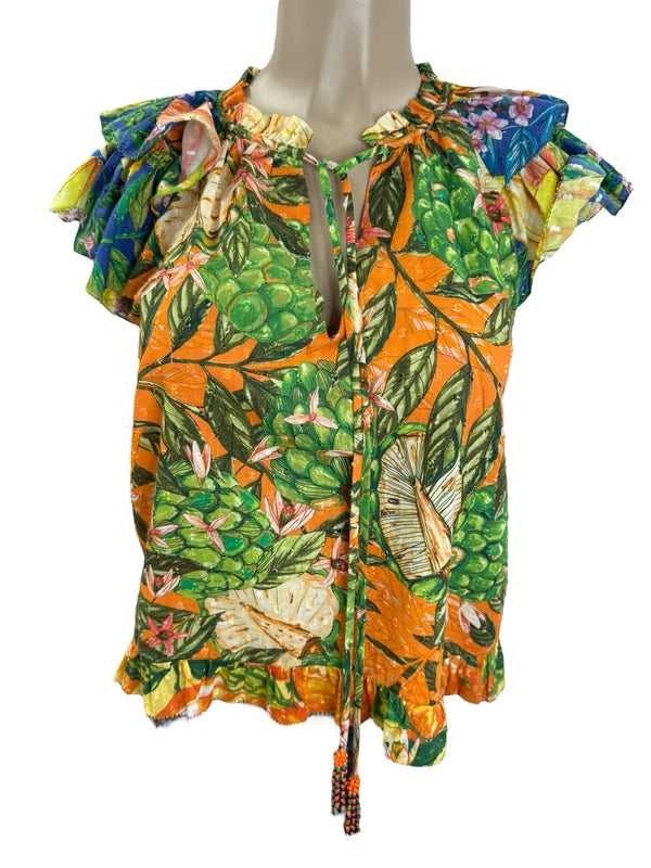 Farm Rio Size XS green and orange TOPS