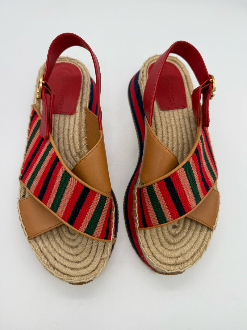 TORY BURCH 9 BLUE AND RED SHOES